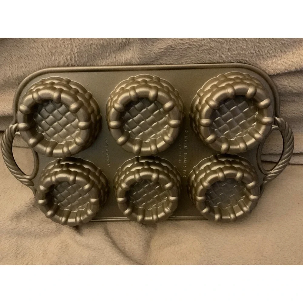 Nordic Ware tartlet multi baking pan basket weave new gold color new
